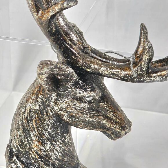 Silver Stag Head Christmas Ornament Metallic Resin - Picture 4 of 7